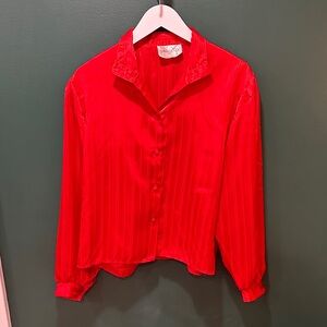 Vintage Red Satin Button-Down Blouse